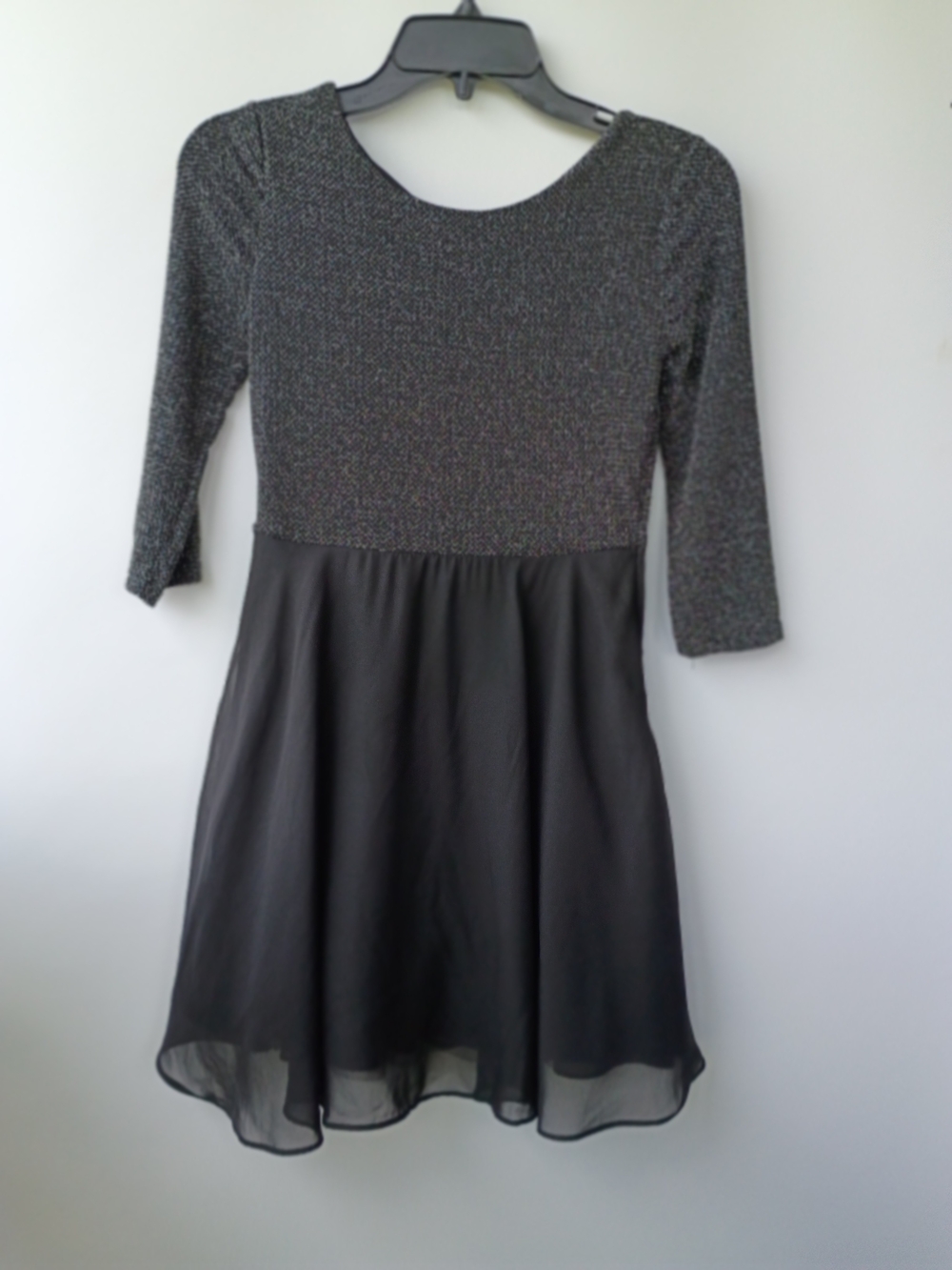 AMY BYER Girls Black Metallic Sparkle Bow Back Chiffon Skater Dress Size 14